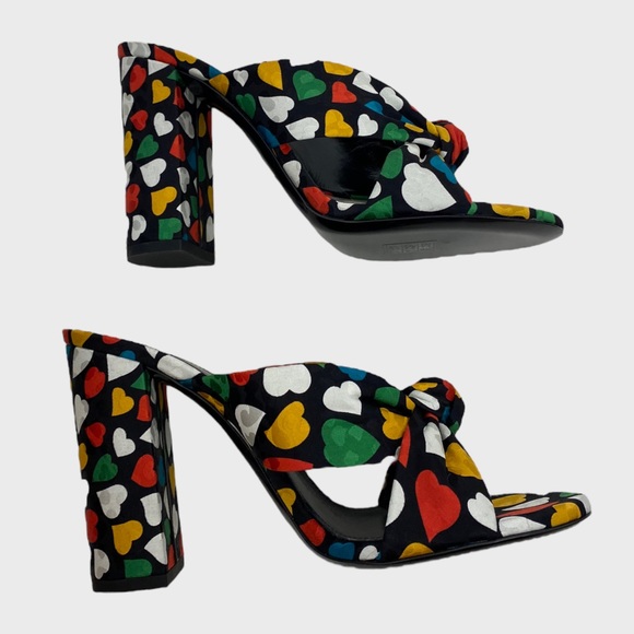 Saint Laurent Black Multicolor Heart Bianca Knotted Sandals Size 38 1/2 NWT - Picture 2 of 13